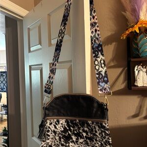 Myra Bag Black and White Crossbody with Patterned Strap